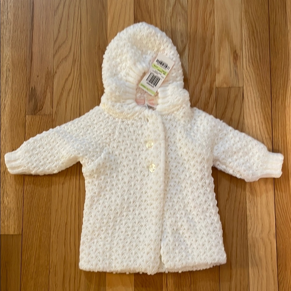 First Impressions 3-6 months Cozy White Knit Baby Cardigan